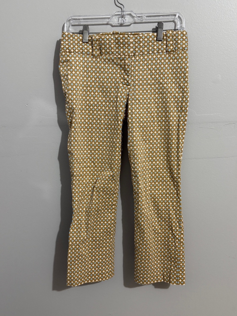 J Crew City Fit Pants Womens 0 Stretch Gold Geometric Print Crop Flare Trouser